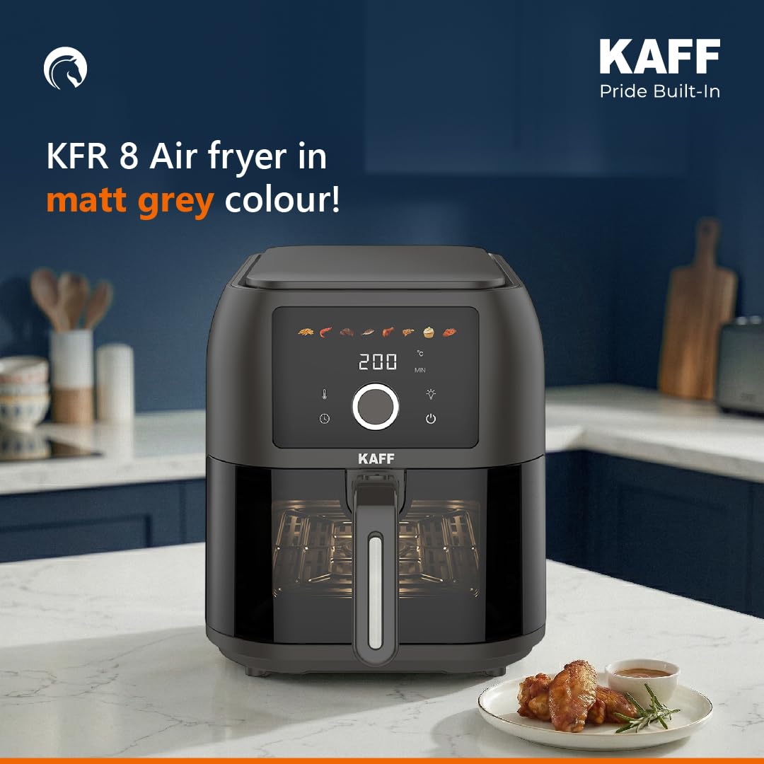 Kaff Digital Air Fryer 8L, 1700W Oil Free Air Fryer for Home, Large Basket with Visible Window, 8 Preset Cooking Modes, 
