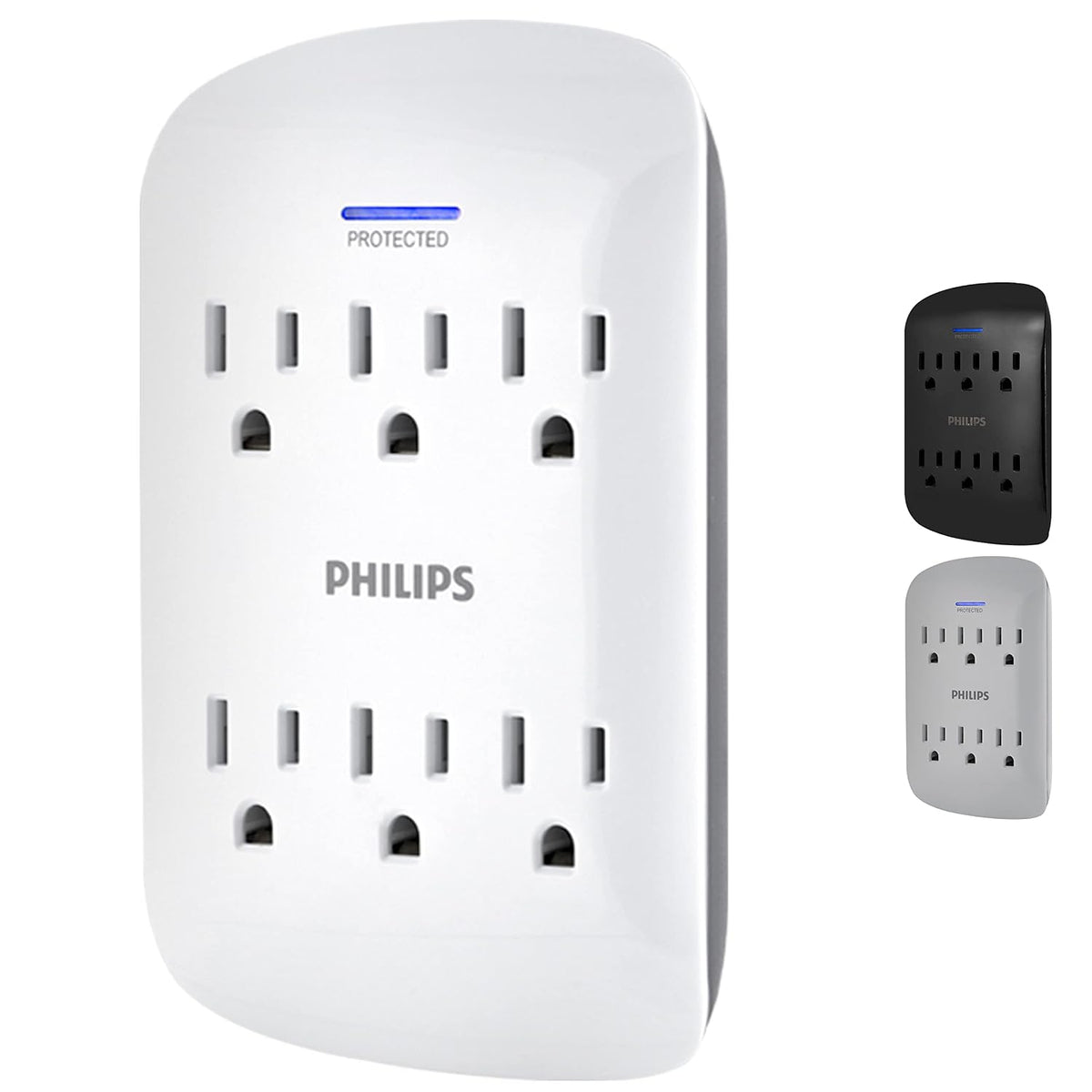 Philips 6 Outlet Surge Protector Outlet Adapter, Wall Tap Power Strip, Protected Indicator Light, 125V AC (SPP3461WA/37)