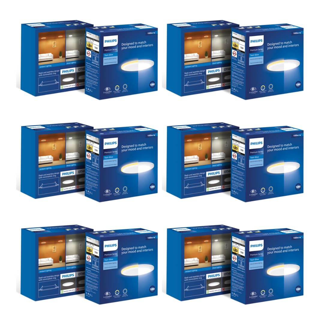 Philips 10-watt Round LED Up-Down Downlighter (Pack of 6) (Warm White + Cool Day Light, B0D4VKVMXC)
