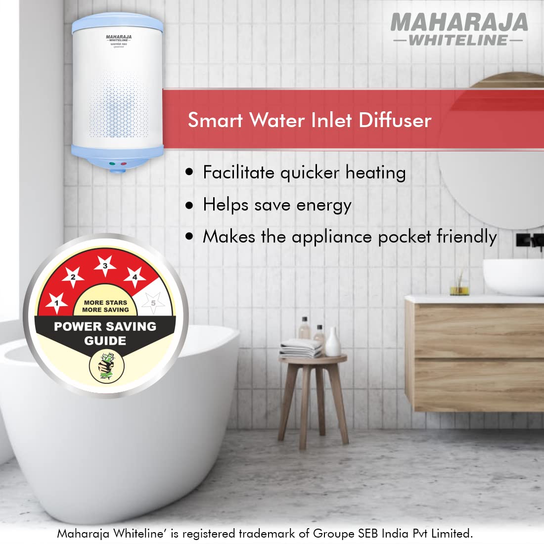Maharaja Whiteline Warmist Neo Storage Water Heater, 10 Litre, Glasslined Coating, Rust & Shock Proof Abs Body, Blue & White Color, Free Installation, Free Connection Pipes - Warmist Neo/Wh-164