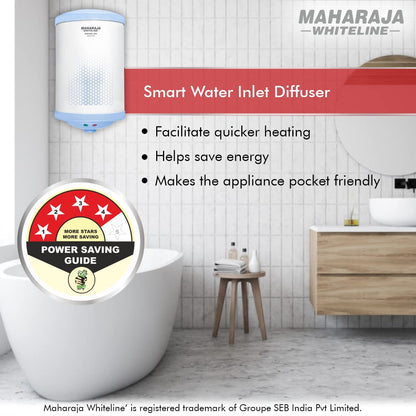 Maharaja Whiteline Warmist Neo Storage Water Heater, 10 Litre, Glasslined Coating, Rust & Shock Proof Abs Body, Blue & White Color, Free Installation, Free Connection Pipes - Warmist Neo/Wh-164