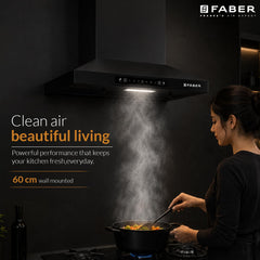 Faber Pluto 60 cm 1000 m³/hr Wall Mounted Kitchen Chimney | Baffle Filter | Touch Control | LED Lights | 1 Year Comprehe