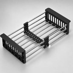 Plantex Stainless Steel Kitchen Sink Strainer/Drain Basket With Adjustable Armrest Kitchen Rack/Vegetable Washing Basket for Sink/Expandable Drain Dish Rack (Pack of 1, Black)-1