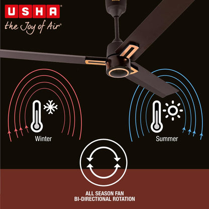 USHA AeroEdge Plus 1200mm BLDC Ceiling Fan with IR Remote | LED Indicator | BEE 5 Star Rated Energy Efficient | 100% Copper Motor | High Air Delivery 220CMM | 2 Year Warranty | (Smoke Brown)