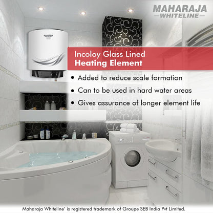 Maharaja Whiteline Aquis Neo Storage wall Water Heater, 10 litre, Glasslined coating, Rust & Shock proof Metal Body, Blue & White Color, Free Installation - AQUIS NEO/WH-167