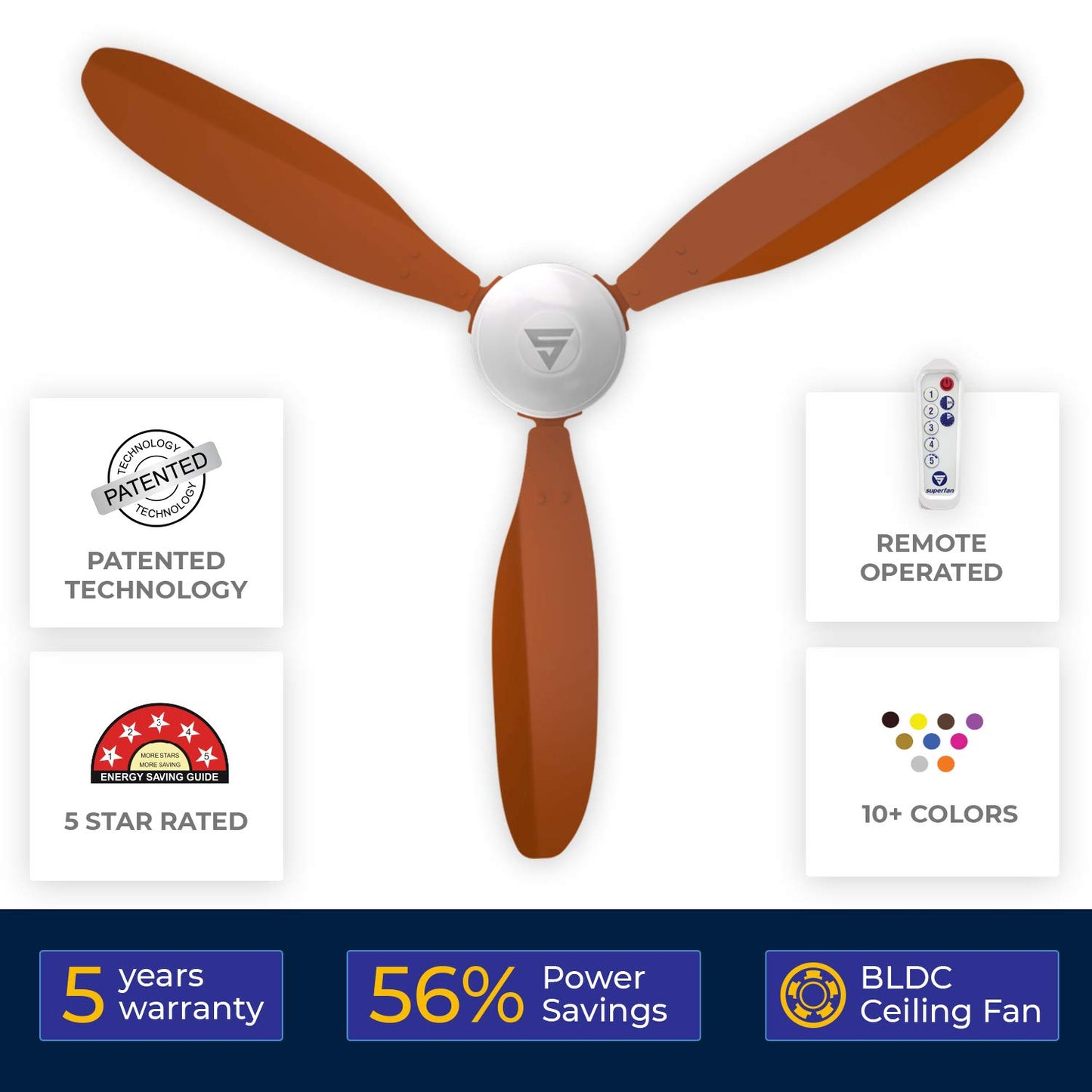 Superfan SuperX1 1200mm BLDC Ceiling fan for Home | India's 1'st BLDC fan| BEE 5 Star Rated Energy Efficient BLDC Fan| 5 Year Warranty (Orange)