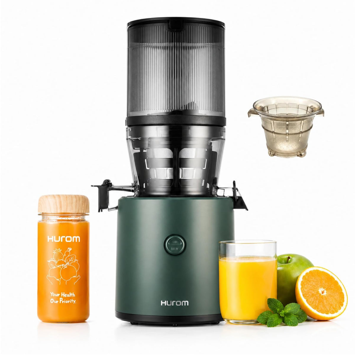 Hurom H320 Cold Press Juicer | Ultra Low Pulp | Slow Juicer | Hopper Fits Whole Produce | Ultra Quiet Motor | Easy Assembly | Cold Press Masticating Juicer, 15 Years Warranty (Green)