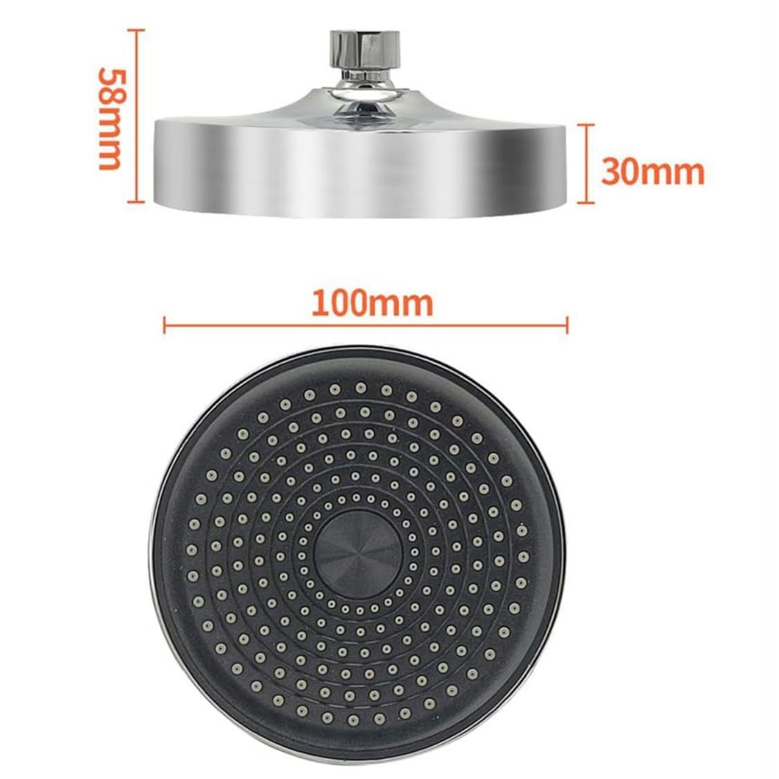 HOUZA Round Shower Head for Bathroom | 4 Inch Single Flow Overhead Shower without Arm | Adjustable Bathroom Shower with Even Water Flow & Rust Resistant | Anti-Clog Silicone Nozzles for Wall Mounting