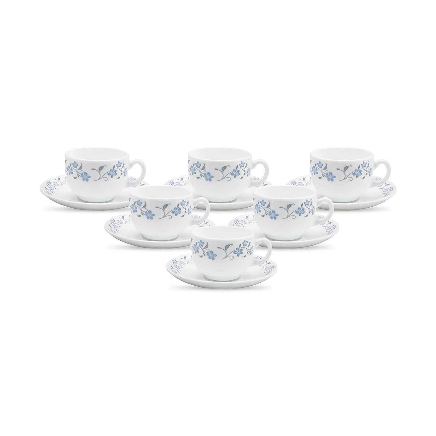 La Opala Diva, Opal Glass Crockery | Cup & Saucer Iris Regular, Set of 12 | Misty Drops, 160 ml | for Tea & Coffee | Microwave Safe | 100% Vegetarian | Extra Strong | Super Light | Super White