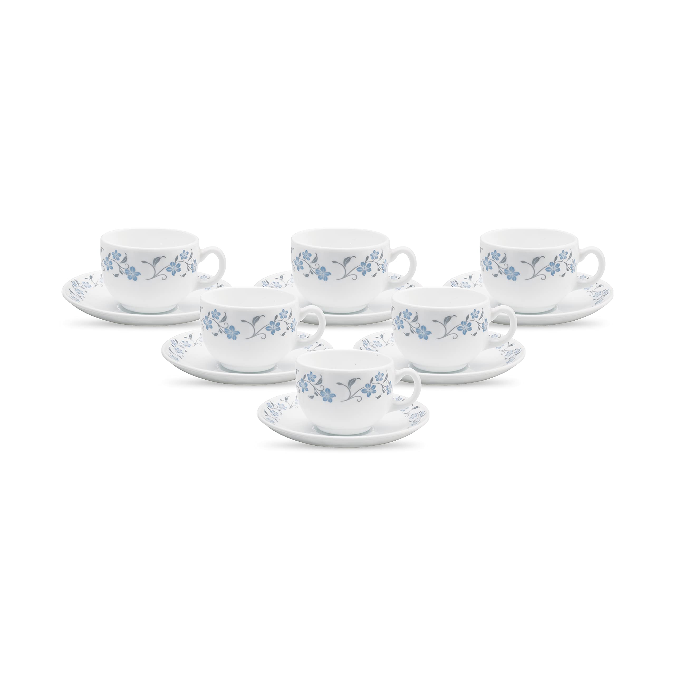 La Opala Diva, Opal Glass Crockery | Cup & Saucer Iris Regular, Set of 12 | Grace Red, 160 ml | for Tea & Coffee | Microwave Safe | 100% Vegetarian | Extra Strong | Super Light | Super White