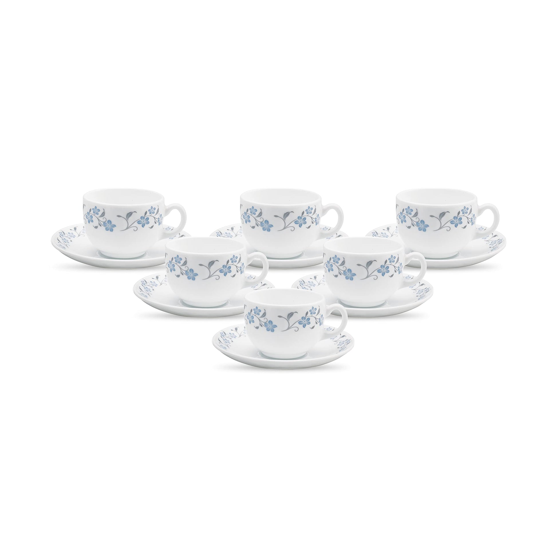 La Opala Diva, Opal Glass Crockery | Cup & Saucer Iris Regular, Set of 12 | Aster Blue, 160 ml | for Tea & Coffee | Microwave Safe | 100% Vegetarian | Extra Strong | Super Light | Super White
