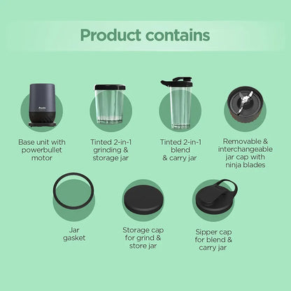 Preethi MiniBlend Compact Food and Juice Blender for Lump Free Purees, Smoothies and Protein Shakes | Razor sharp Ninja blades with 2 Leak-proof Jars, Sipper & Storage Lids | Free Lifelong Service