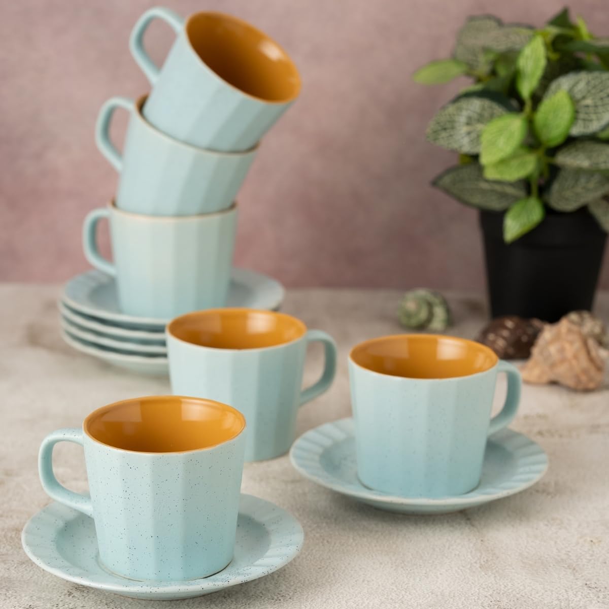 Clay Craft Fine Ceramic Armada Lilac Cups & Saucer, Set of 12, Cups for Tea & Coffee, Gift Set, Elegant Design for Home and Kitchen and Can Be Gifted to Your Loved Ones On Any Occassions
