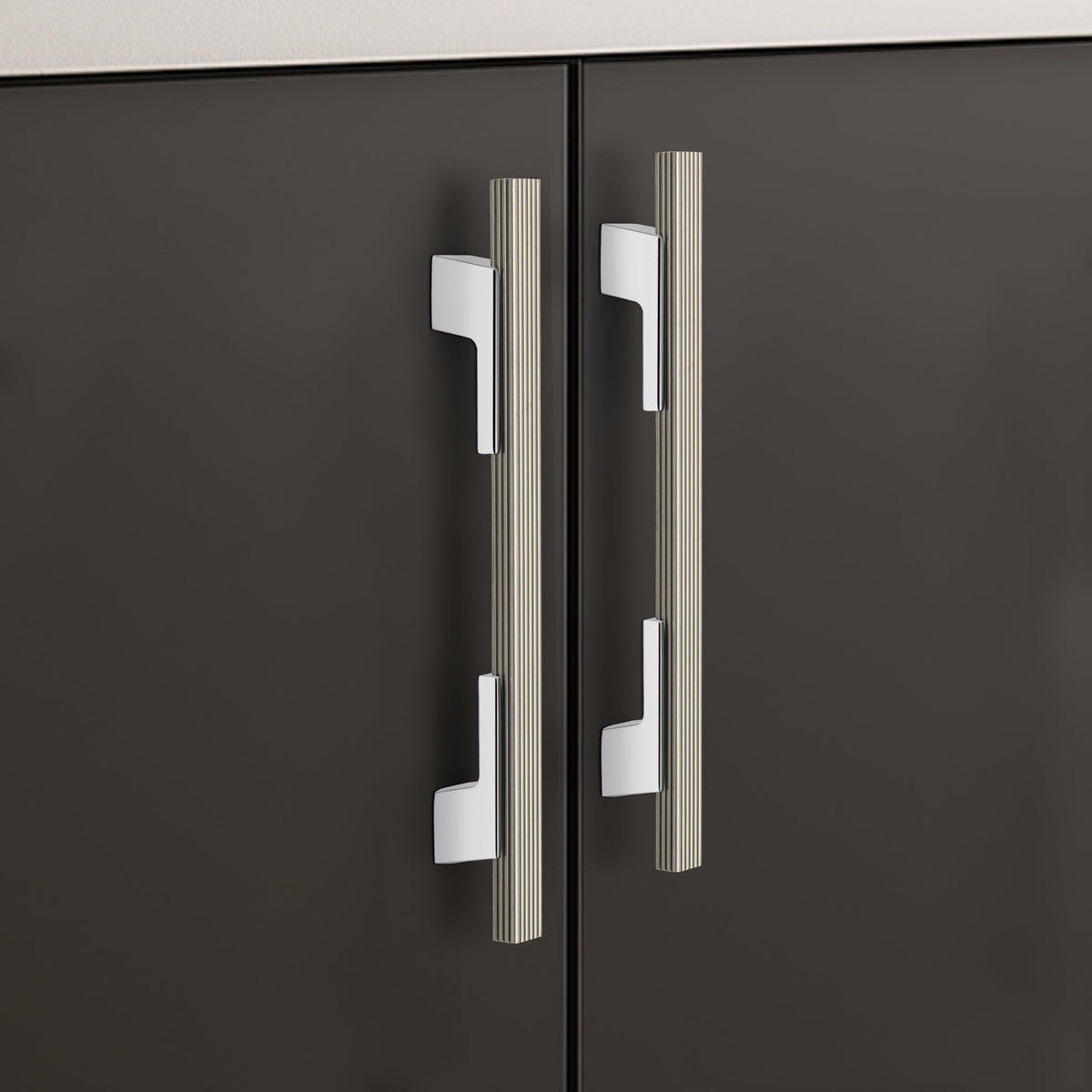 Plantex Cabinet Handle/Kitchen Cabinet Door Handle/Wardrobe/160 mm Cupboard Handle/Door Pull-Push Handle for Home/Office - Pack of 2 (Satin White & Chrome)