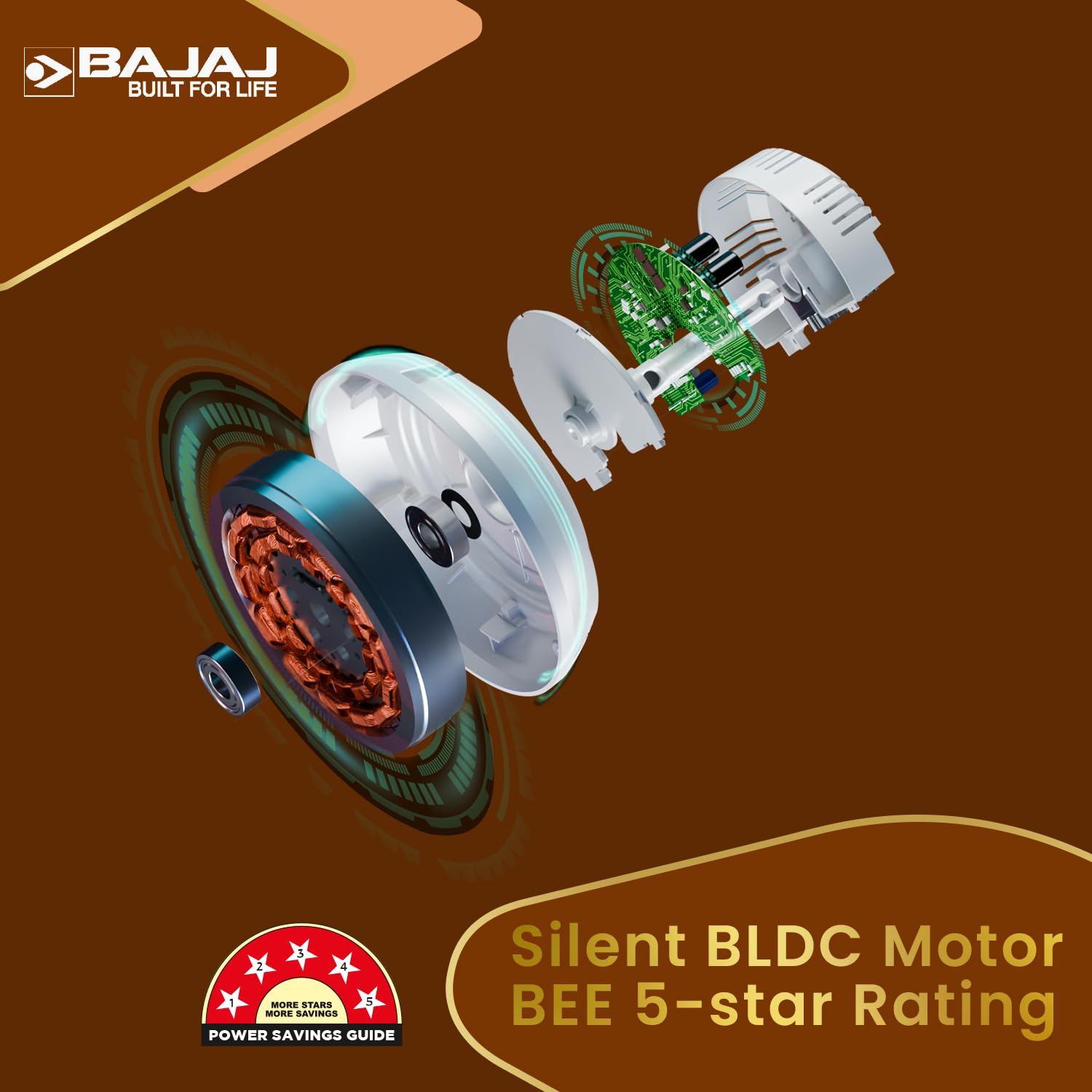 Bajaj Arioso Luxe 1200MM (48") BLDC Ceiling Fans For Home | BEE 5 Stars Rated Energy Efficient | Aerodynamically Designed Blades | Adjustable Canopy | RF Remote | 2-Yr Warranty 【White & Nickel】