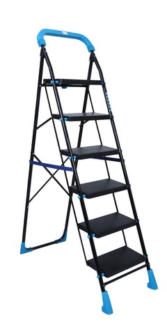 Plantex 5 Step Foldable Ladder for Home Use/Steel Ladder with Anti-Slip Shoes/Step Ladder with Double-Grip Technology(White & Black)