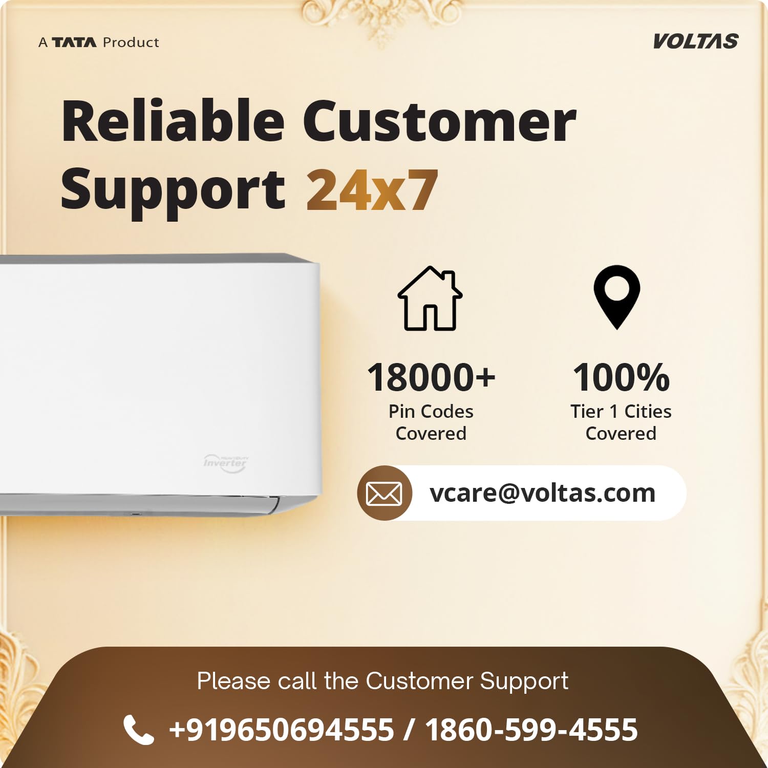 Voltas 1.5 ton 5 Star, New star rated, Inverter Split AC (Copper, Convertible 6-in-1 Cooling Modes, Auto Clean, Sleep Mode with Hidden Display, Memory Restart (185INV VENUS LUXE, White)