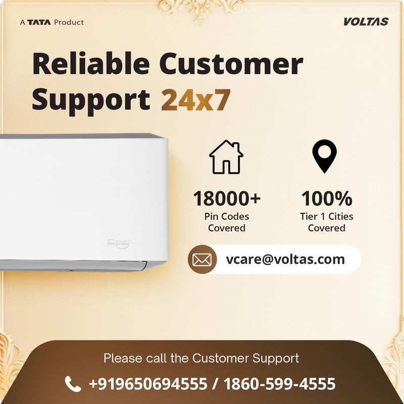 Voltas 1.5 ton 5 Star, New star rated, Inverter Split AC (Copper, Convertible 6-in-1 Cooling Modes, Auto Clean, Sleep Mode with Hidden Display, Memory Restart (185INV VENUS LUXE, White)