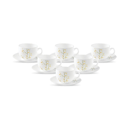 La Opala Diva, Opal Glass Crockery | Cup & Saucer Iris Regular, Set of 12 | Misty Drops, 160 ml | for Tea & Coffee | Microwave Safe | 100% Vegetarian | Extra Strong | Super Light | Super White