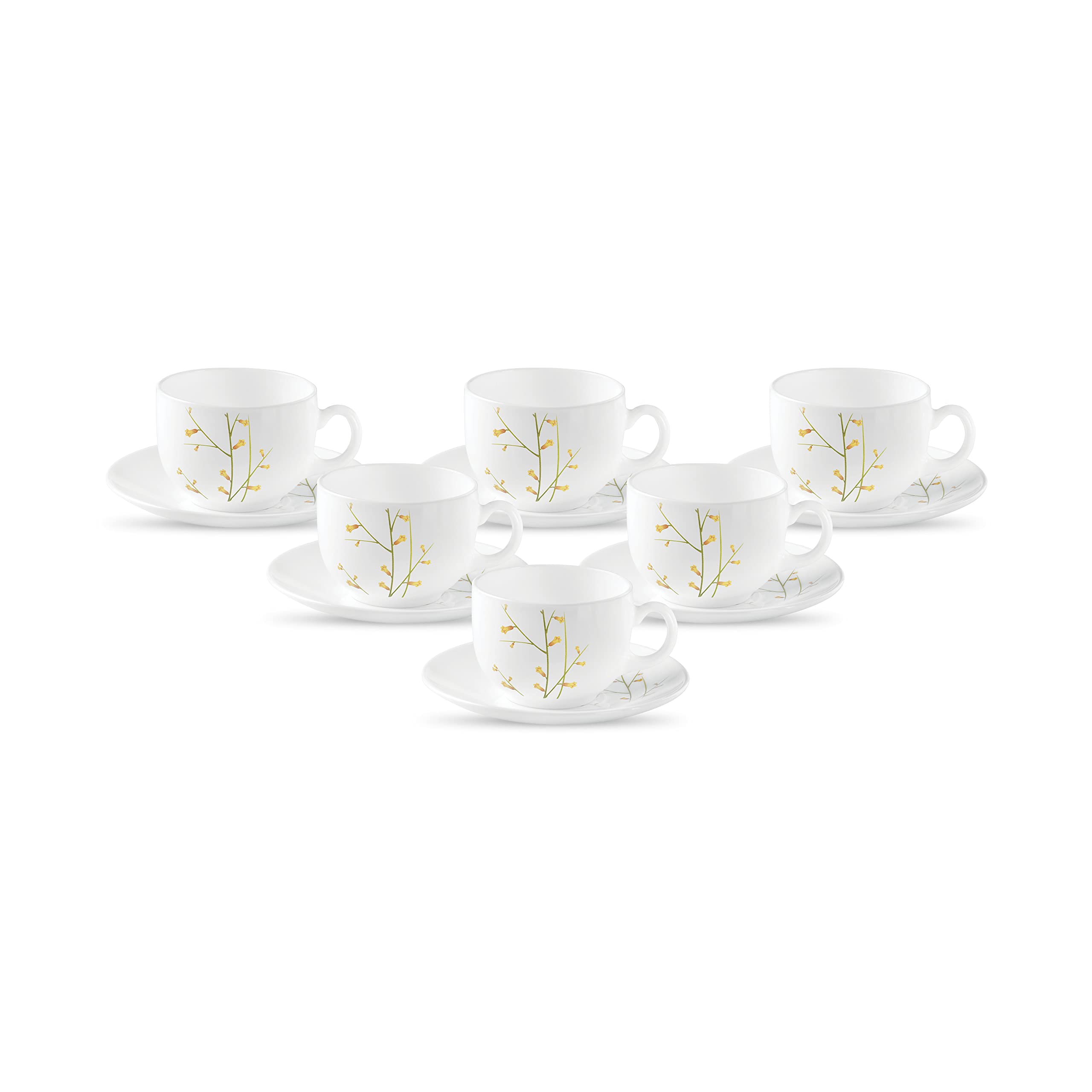 La Opala Diva, Opal Glass Crockery | Cup & Saucer Iris Regular, Set of 12 | Mystrio Black, 160 ml | for Tea & Coffee | Microwave Safe | 100% Vegetarian | Extra Strong | Super Light | Super White