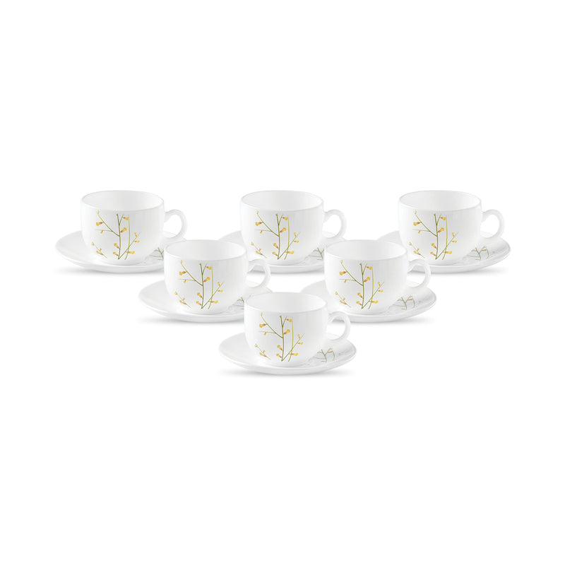 La Opala Diva, Opal Glass Crockery | Cup & Saucer Iris Regular, Set of 12 | Mystrio Black, 160 ml | for Tea & Coffee | Microwave Safe | 100% Vegetarian | Extra Strong | Super Light | Super White
