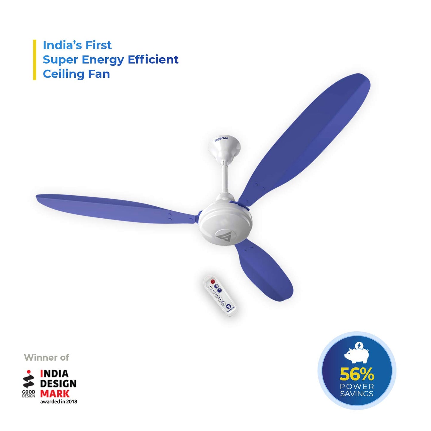 Superfan SuperX1 1200mm BLDC Ceiling fan for Home | India's 1'st BLDC fan| BEE 5 Star Rated Energy Efficient BLDC Fan| 5 Year Warranty (Blue)