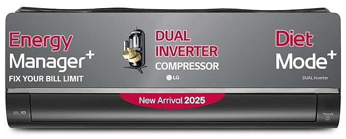 LG 1.5 Ton 5 Star, Wi-Fi, Energy Manager+, DUAL Inverter Split AC (Copper, AI+ Convertible 6-in-1, Diet Mode+, 4 Way Swing, HD Filter with Anti-Virus Protection, US-Q19MWZE, Black Mirror)