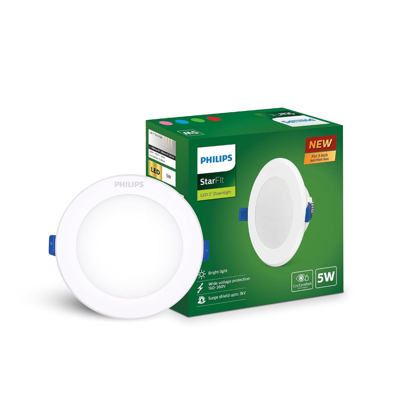 Philips Polycarbonate Starfit 5 Watt Concealed JB LED Downlighter For Ceiling With 3 Inch Cut-Out (Warm White