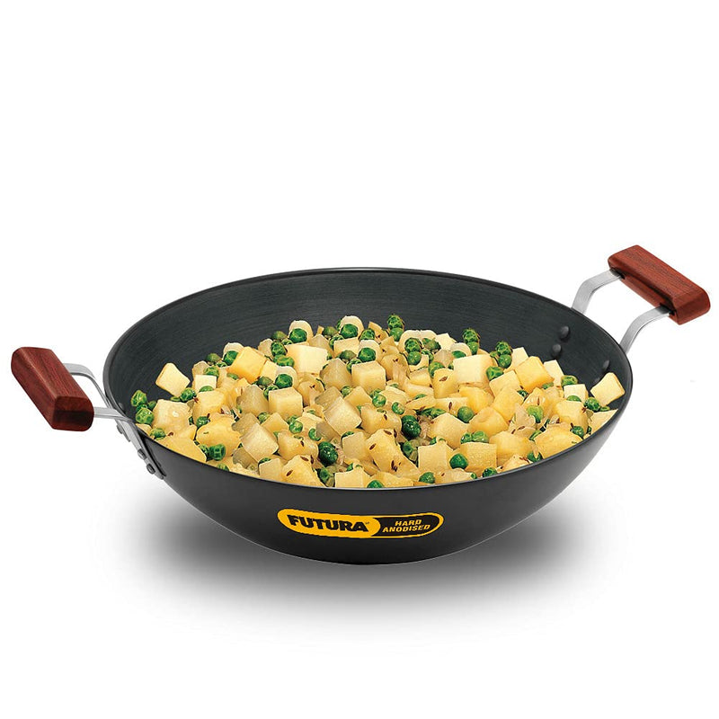 Hawkins Futura 2 Litre Deep Fry Pan, Hard Anodised Kadai with Glass Lid, Flat Bottom Kadhai, Black (AD20G)