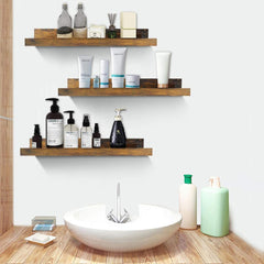 Sheesham Wood Wall Mounted Rustic Large Picture Ledge Floating Wall Shelf - (Set of 3) (36 INCHES)