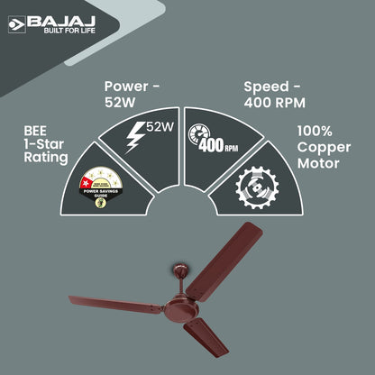Bajaj Durato 12S1 1200MM (48") Ceiling Fans For Home | Bee Star Rated Energy Efficient Ceiling Fan | ThermaTuff Technology | High Air Delivery & High Speed 400 RPM | 3-Yrs Warranty 【Brown】