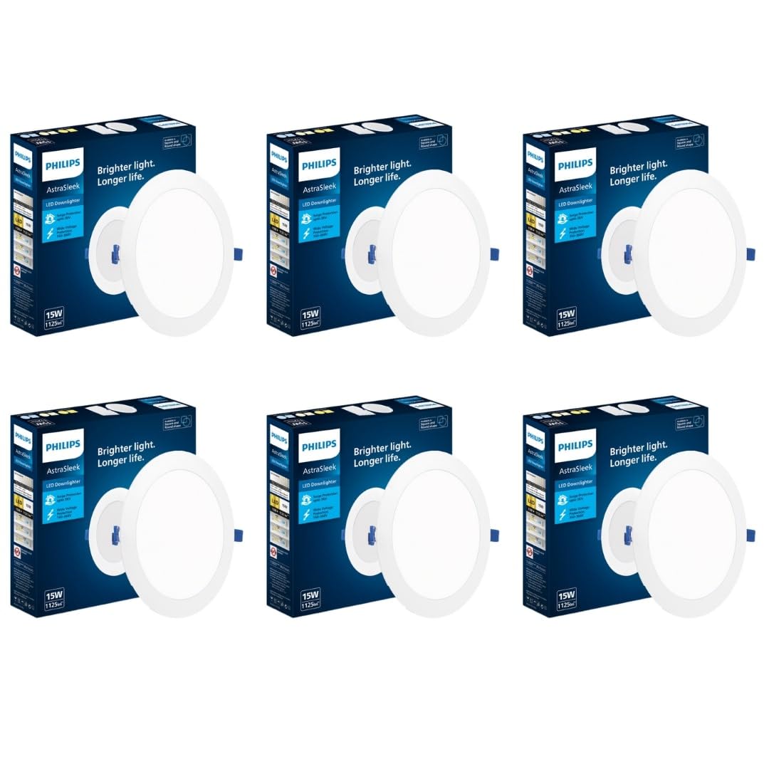 Philips Polycarbonate Astra Sleek 15-Watt Round LED Downlighter (Pack of 6)