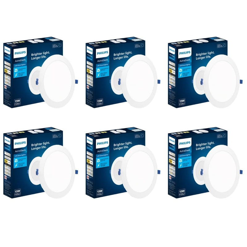 Philips Polycarbonate Astra Sleek 15-Watt Round LED Downlighter (Pack of 6)