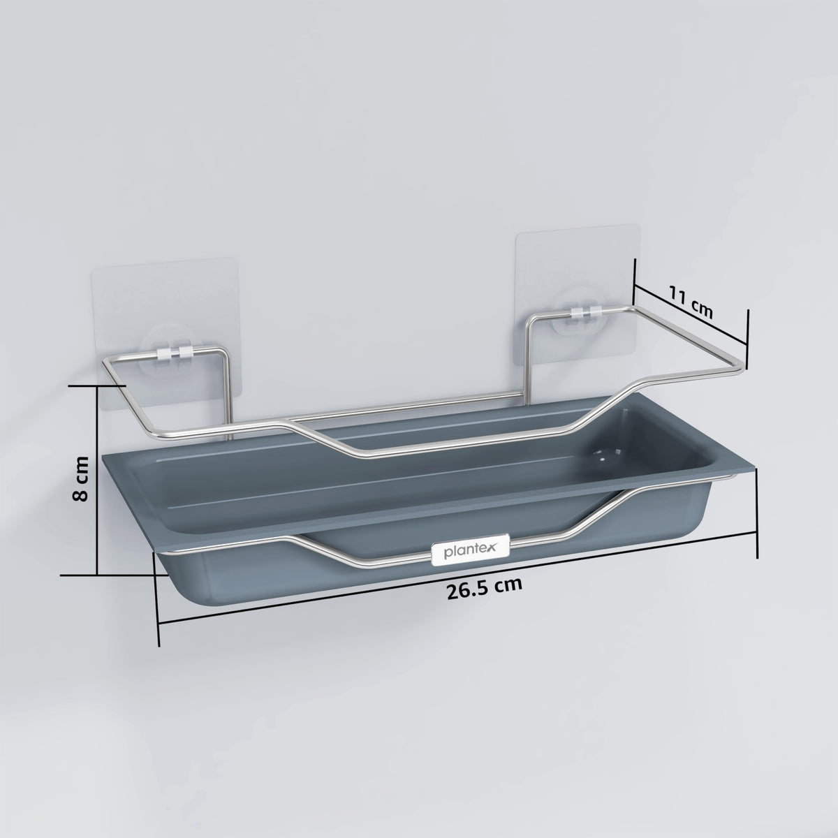 Plantex ABS Plastic Self Adhesive Bathroom Shelf/Adhesive Shelf for Kitchen/Multipurpose Stainless Steel Wire Shelf/Bathroom Organiser (Silver & Grey)-3
