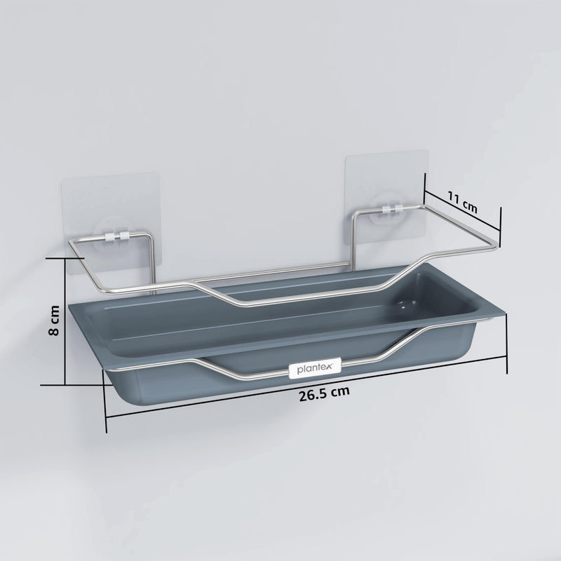 Plantex ABS Plastic Self Adhesive Bathroom Shelf/Adhesive Shelf for Kitchen/Multipurpose Stainless Steel Wire Shelf/Bathroom Organiser (Silver & Grey)-3