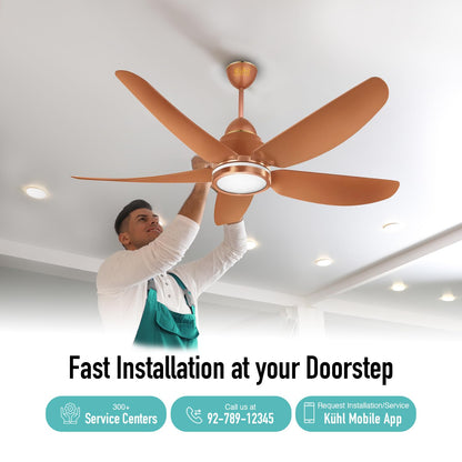 KUHL Luxus C5 1200mm Stylish 65% Power Saving BLDC Ceiling Fan with Remote | Night & Down Light | 29W |BEE 5 Star | Low Noise|IoT –Operate via Mobile & Alexa|Reverse Mode | Free Installation | Copper