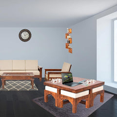 Solid Sheesham Coffee Table 4 Seater with Four Stool for Living Room Center Coffee Table for Bedroom,Cafe, Home