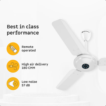 atomberg Ikano 900mm BLDC Ceiling Fan with Remote | BEE 5 star | High Air Delivery | LED Speed Indicator | Low Noise | Timeless Design with Power Saving | 3 Year Warranty | Gloss White