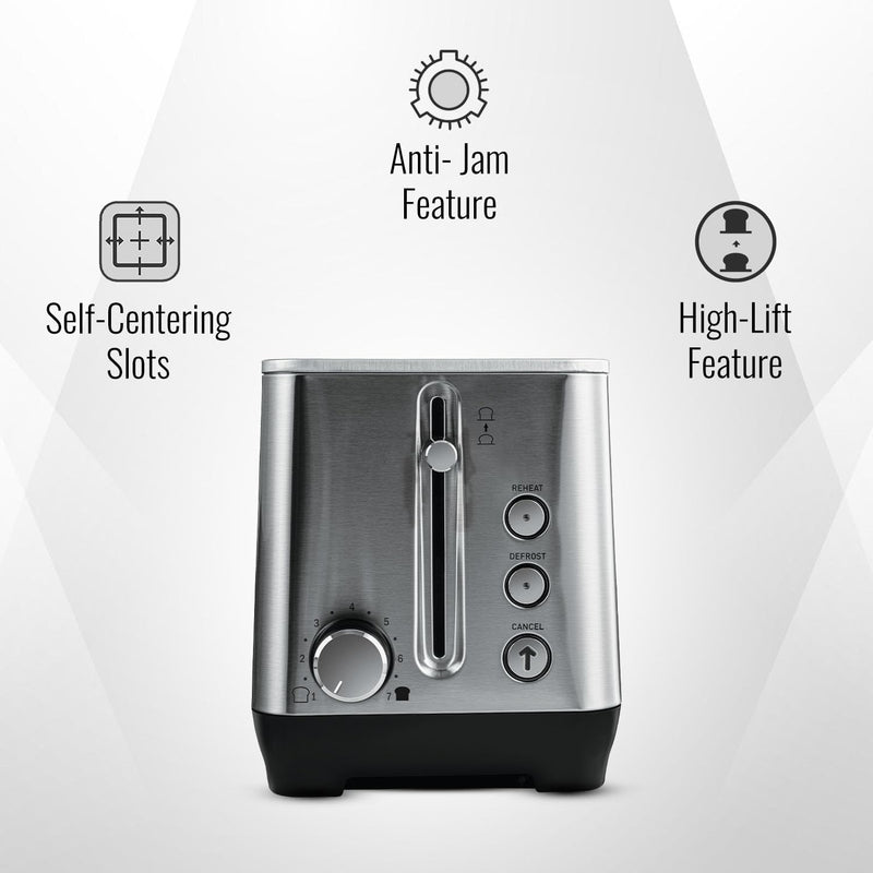 Sujata Pop-up Toaster | Stainless Steel, 7 Heating Modes, Cool Touch, Reheat & Defrost - PT11 - 2 Slice, 900W