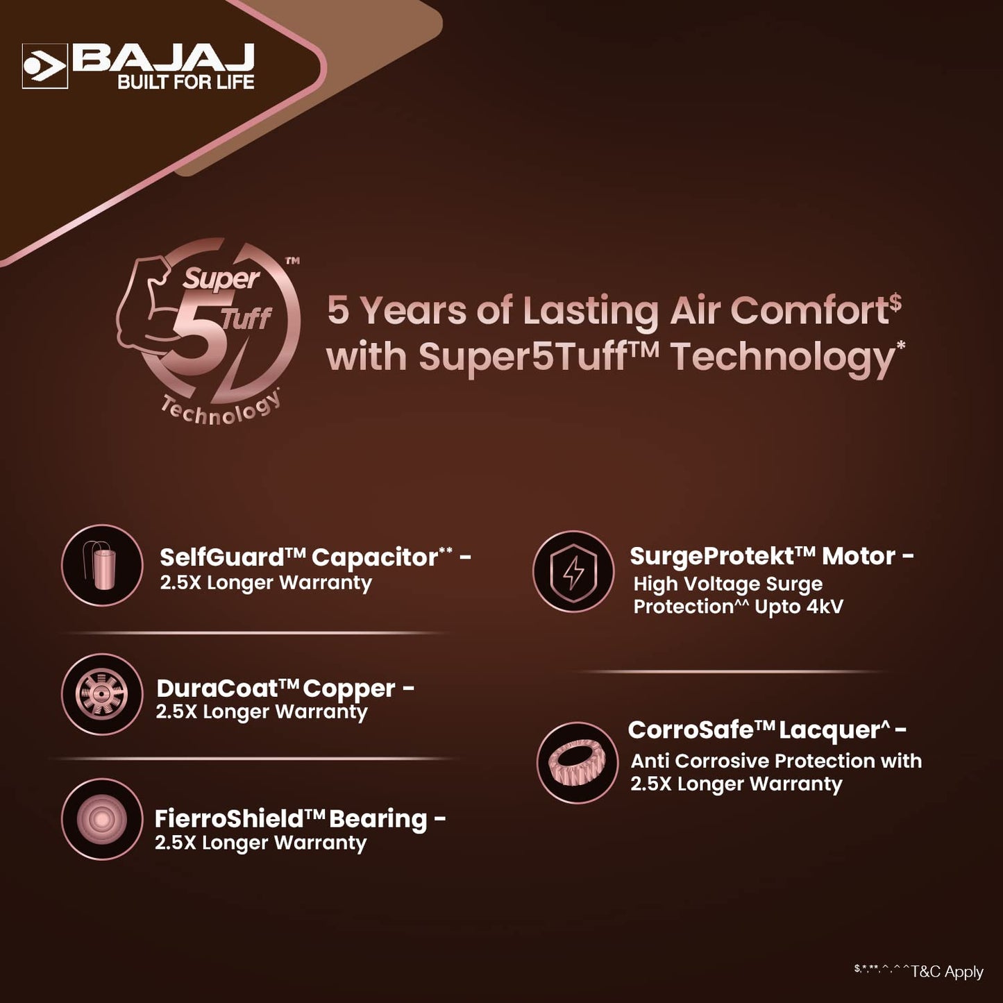 Bajaj Stylo 12S2 1200MM (48") Ceiling Fans for Home | BEE-2 Star Rated Energy Efficient Fan | SUPER 5TUFF TECHNOLOGY™ | SumoTuff Blades | High Air Delivery & High Speed | 5-Yrs Warranty 【Amber Gold】