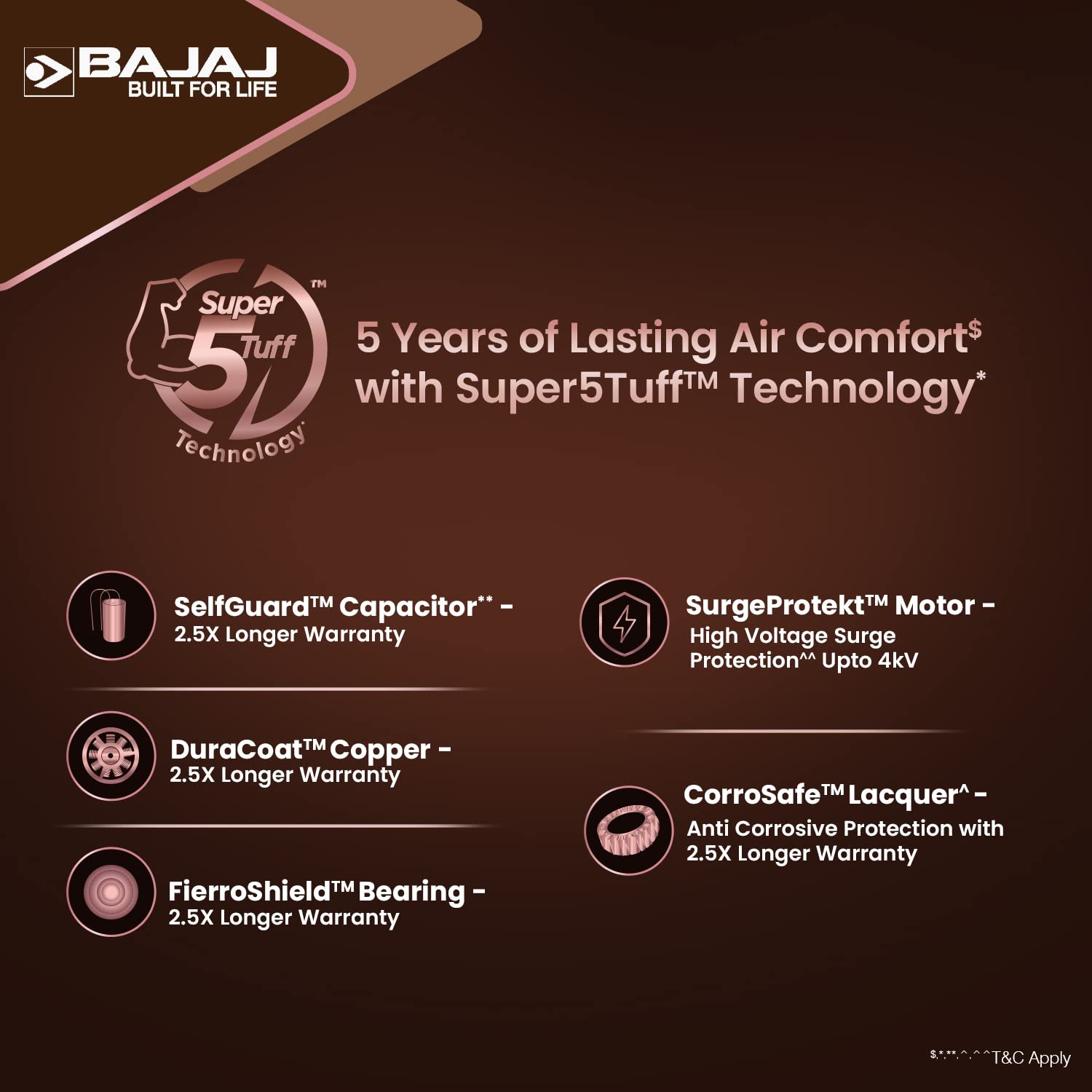 Bajaj Stylo 12S2 1200MM (48") Ceiling Fans for Home | BEE-2 Star Rated Energy Efficient Fan | SUPER 5TUFF TECHNOLOGY™ | SumoTuff Blades | High Air Delivery & High Speed | 5-Yrs Warranty 【Amber Gold】