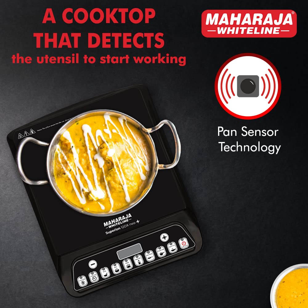 Maharaja Whiteline Superion 12DX Neo Plus Induction Stove with Pan Sensor Technology with 7 Preset Indian Menus - Black, 1200W