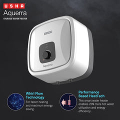 Usha Aquerra 25 Litre 5 Star Storage Water Heater (White), Wall Mounting