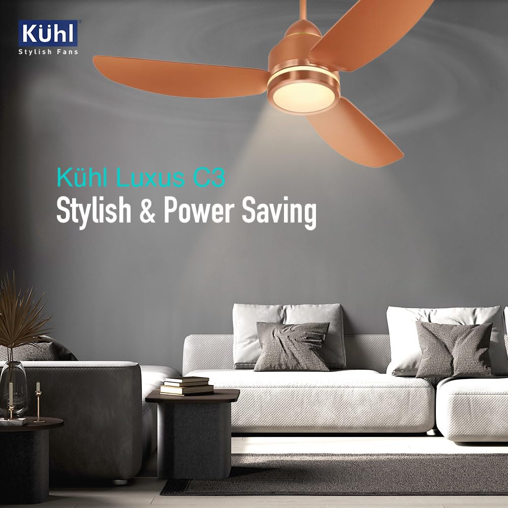 KUHL Luxus C3 1200mm Stylish 65% Power Saving BLDC Ceiling Fan with Remote | Night & Down Light |29W| BEE 5 Star | Low Noise | IoT Operate via Mobile & Alexa | Reverse Mode | Free Installation|Copper