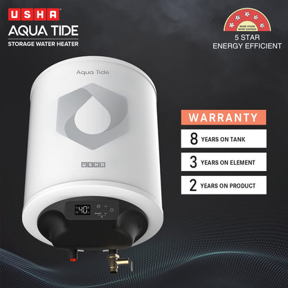 Usha Aqua Tide 15 Litre 5 Star Digital Storage Water Heater (White)