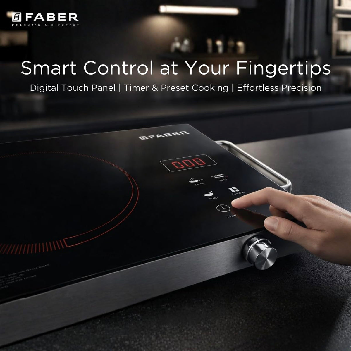 Faber 2200W Infrared Cooktop Stove| High Gloss Glass Finish| Digital Display| 4 Preset Cooking Modes| Touch Control| SS 