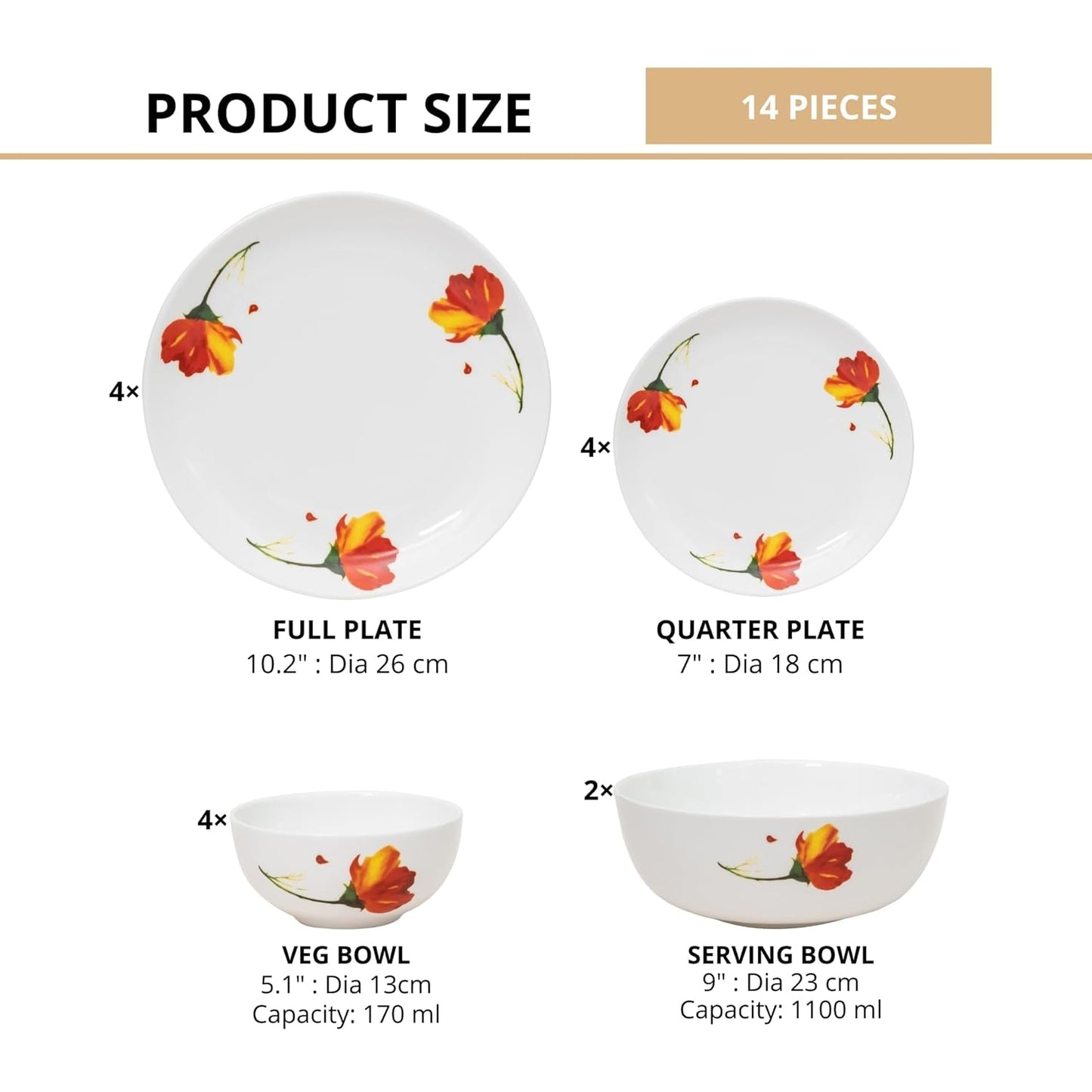 Clay Craft Fine Ceramic Eco3 Dinner Set (Set of 14), for Family of 4, Dinner Set Ceramic, Crockery Set, Dining Set for Dinner, Crockery Set for Gift, Kitchen Set for Home, Daily Use Crockery Set