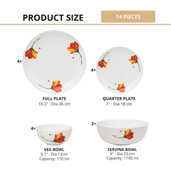 Clay Craft Fine Ceramic Eco3 Dinner Set (Set of 14), for Family of 4, Dinner Set Ceramic, Crockery Set, Dining Set for Dinner, Crockery Set for Gift, Kitchen Set for Home, Daily Use Crockery Set