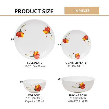 Clay Craft Fine Ceramic Eco3 Dinner Set (Set of 14), for Family of 4, Dinner Set Ceramic, Crockery Set, Dining Set for Dinner, Crockery Set for Gift, Kitchen Set for Home, Daily Use Crockery Set