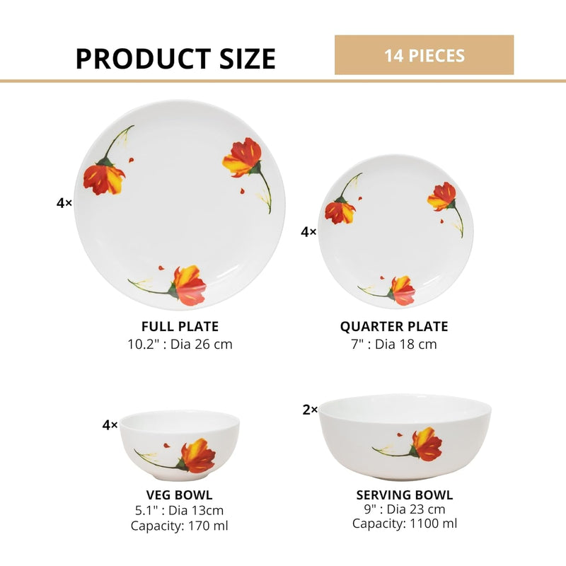 Clay Craft Fine Ceramic Eco3 Dinner Set (Set of 14), for Family of 4, Dinner Set Ceramic, Crockery Set, Dining Set for Dinner, Crockery Set for Gift, Kitchen Set for Home, Daily Use Crockery Set